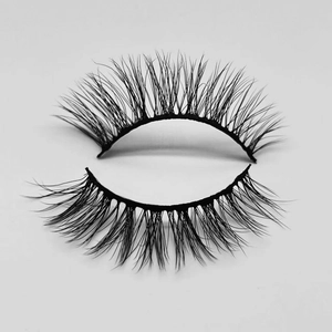 Close-up of thick natural black faux mink eyelashes with a firm band on white background