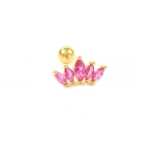 Detailed close-up of S925 silver crown stud earring with pink marquise crystals