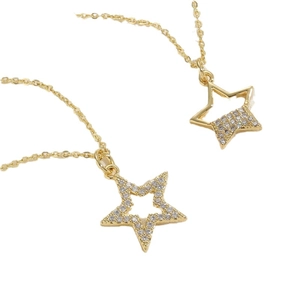 Elegant gold star pendant necklace with cubic zirconia pave on a delicate link chain