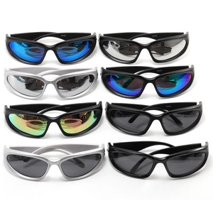 Y2K silver square sunglasses set with various colored lenses and sporty wrap-around frames