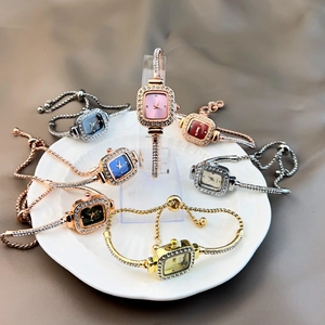 Collection of square crystal-encrusted women's watch with adjustable link bracelets