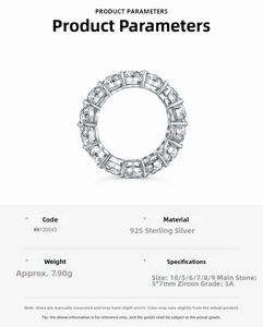 Detail of S925 sterling silver ring featuring 5A cubic zirconia and technical specs