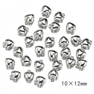 Polished silver heart charms 10x12mm for DIY jewelry making necklace accessories
