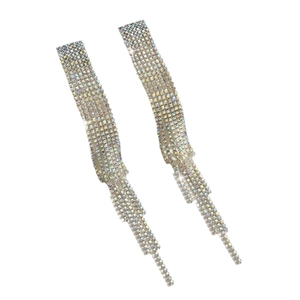 Elegant silver waterfall earrings with long colorful rhinestone tassels for evening wear