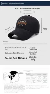 Size chart for cotton baseball cap showing 56-60cm circumference and measurement guide