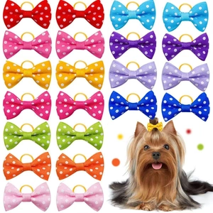 22-piece multi-color polka dot pet hair bows with elastic bands for dog grooming