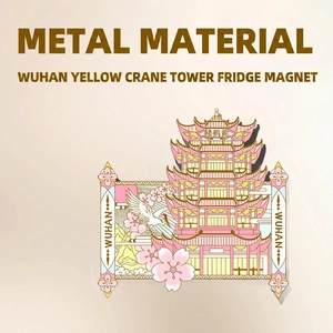 Fridge Magnet Wuhan Yellow Crane Tower Building Souvenir Metal Enamel Sakura Crane Traditional Chinese Style Decorative