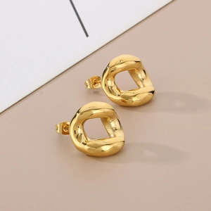 Polished 18K gold plated titanium steel twisted geometric earrings for women