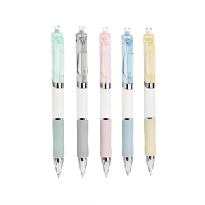 Five Morandi retractable gel pens in pastel colors with customizable white barrel area