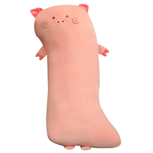 Soft pink pig plush pillow long stuffed animal bolster for sleeping and home decor
