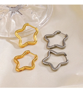 Détail des boucles d'oreilles étoile creuses en plaqué or 18K et argent sur soie