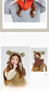 Kinder-Winterkapuze mit abnehmbarer Fleece-Maske, Ohrenklappen und Bärenohren-Detail