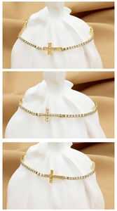 Detailed comparison of three sparkling gold tennis bracelets with zircon cross pendants