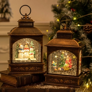 Christmas Snow Globe Lantern Glowing Santa Snowman LED Water Lamp Swirling Glitter Desktop Decor Vintage Bronze Holiday