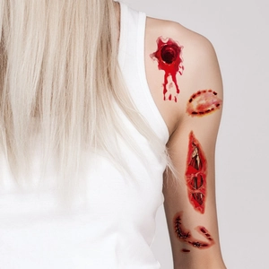 Halloween horror scar tattoo stickers featuring realistic bloody bites and wound effects