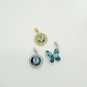 Exquisite 18k gold plated bird and butterfly pendants with abalone shell and cubic zirconia