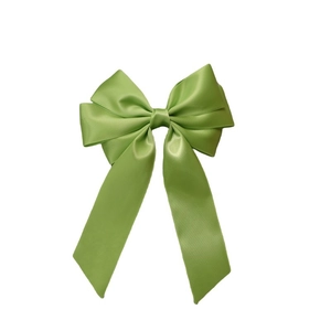 Elegant multi-layered green satin ribbon bow hair clip with long flowing streamers