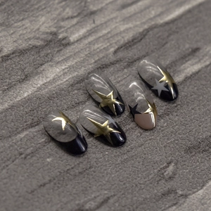 Japanese style 3D embossed nail stickers with laser gold stars and black star patterns