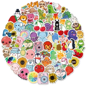 Pack of 100 colorful VSCO style stickers featuring cute animals and vibrant plants