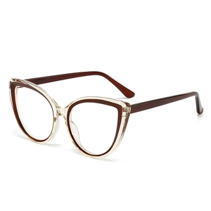Cat eye blue light blocking glasses in deep brown and champagne acetate frame