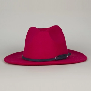 Vintage British Style Woolen Felt Fedora Hat Wide Brim Jazz Hat With Leather Belt Metal Buckle Unisex