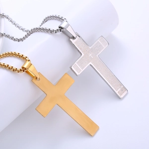 Classic vintage stainless steel cross necklaces in gold and silver finish with engraving