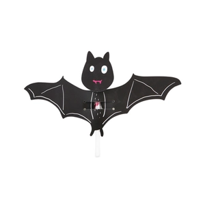 Creative black bat lollipop card holder for Halloween candy decoration on white background