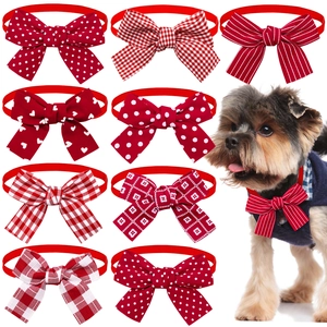 Pet Bow Tie Adjustable Polyester Red Polka Dot Plaid Heart For Dogs Cats Holiday Grooming Accessories