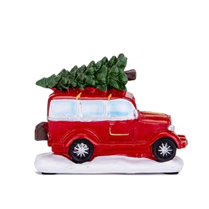 Christmas glowing red vintage car ornament with green tree for festive home decor