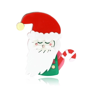 Fashion acrylic Santa Claus brooch with candy cane for Christmas suit and coat accessories