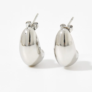 Minimalist silver water drop earrings in polished stainless steel with mirror finish