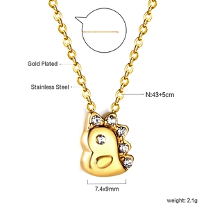 Collier dinosaure en acier inoxydable plaqué or avec pendentif en strass brillant