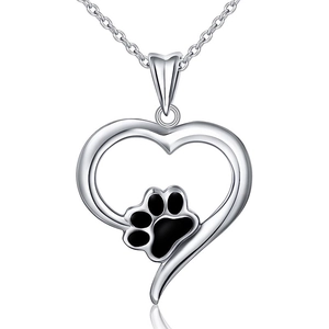 Heart Pendant Necklace With Paw Print White Gold Plated Copper Drip Oil Cute Jewelry For Pet Lovers Women Girls