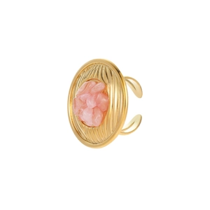 Adjustable gold stainless steel ring featuring pink natural stones with sunburst texture