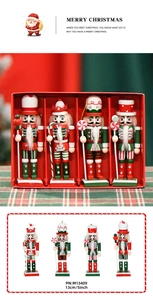 Set of four 13cm wooden candy nutcracker soldiers with festive glitter ornaments