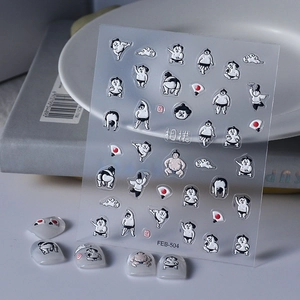 Detailed 5D sumo wrestler nail art stickers with traditional Japanese sun and fan motifs