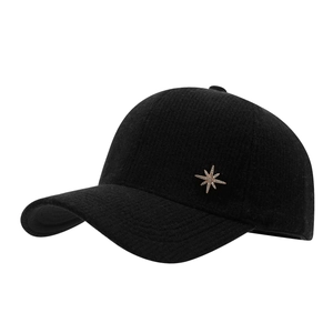 Women's black wool felt baseball cap with gold star metal accent for autumn and winter