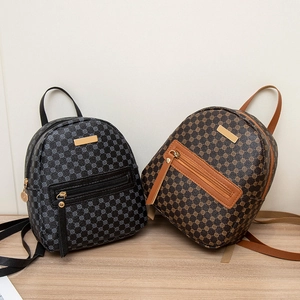 Fashion mini floral pattern backpacks in black and brown leather with gold metal details