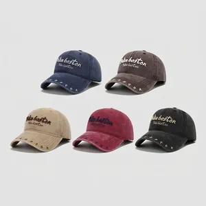 Cappellini da baseball vintage in cotone lavato per bambini con ricamo in 5 colori