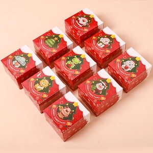 9-piece set of red Christmas gift boxes with festive cartoon characters in a 3x3 grid