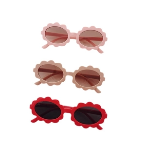 Kids flower-shaped oval sunglasses in pink beige and red colors for outdoor fashion