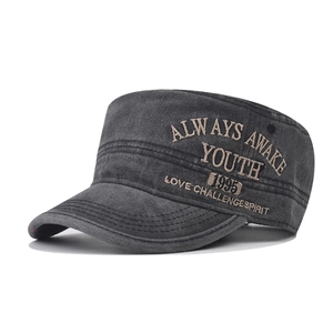 Washed Cotton Cadet Cap Vintage Distressed Military Hat Letter Embroidery Adjustable Unisex Outdoor Sun Protection