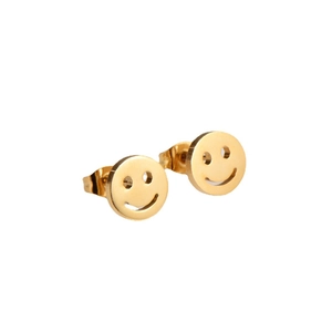 Minimalist gold plated titanium steel round smiley face stud earrings for women