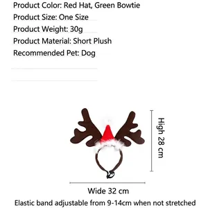 Size chart for Christmas pet headband showing 28cm height and adjustable elastic band details