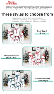 Detailed view of white flocked polar bear figurines with knitted scarves for Christmas decor