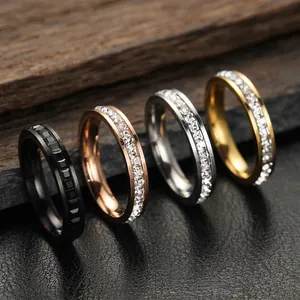 Eternity Ring Stainless Steel Square Zirconia Single Double Row Wedding Band Couple Jewelry For Women Men