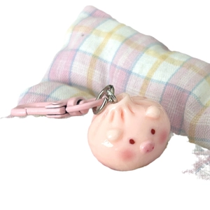 Cute pink pig dumpling keychain with metal ring and clip for bags and gifts
