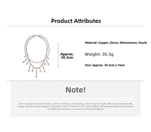 Detailed attribute chart for double-layered pearl necklace with zircon teardrop pendant