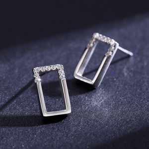 Elegant S925 sterling silver square earrings featuring pavé crystals on a textured backdrop