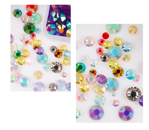 Macro shot of colorful mixed size round flatback glass rhinestones for nail art DIY